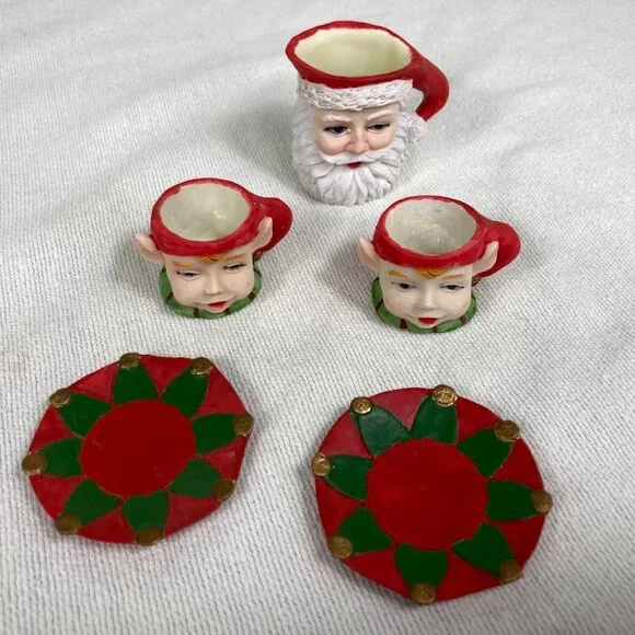 1995 Chadwick Miller Xmas Resin Mini Tea Set w/ Wreath Base, Santa & Elves - Picture 5 of 9
